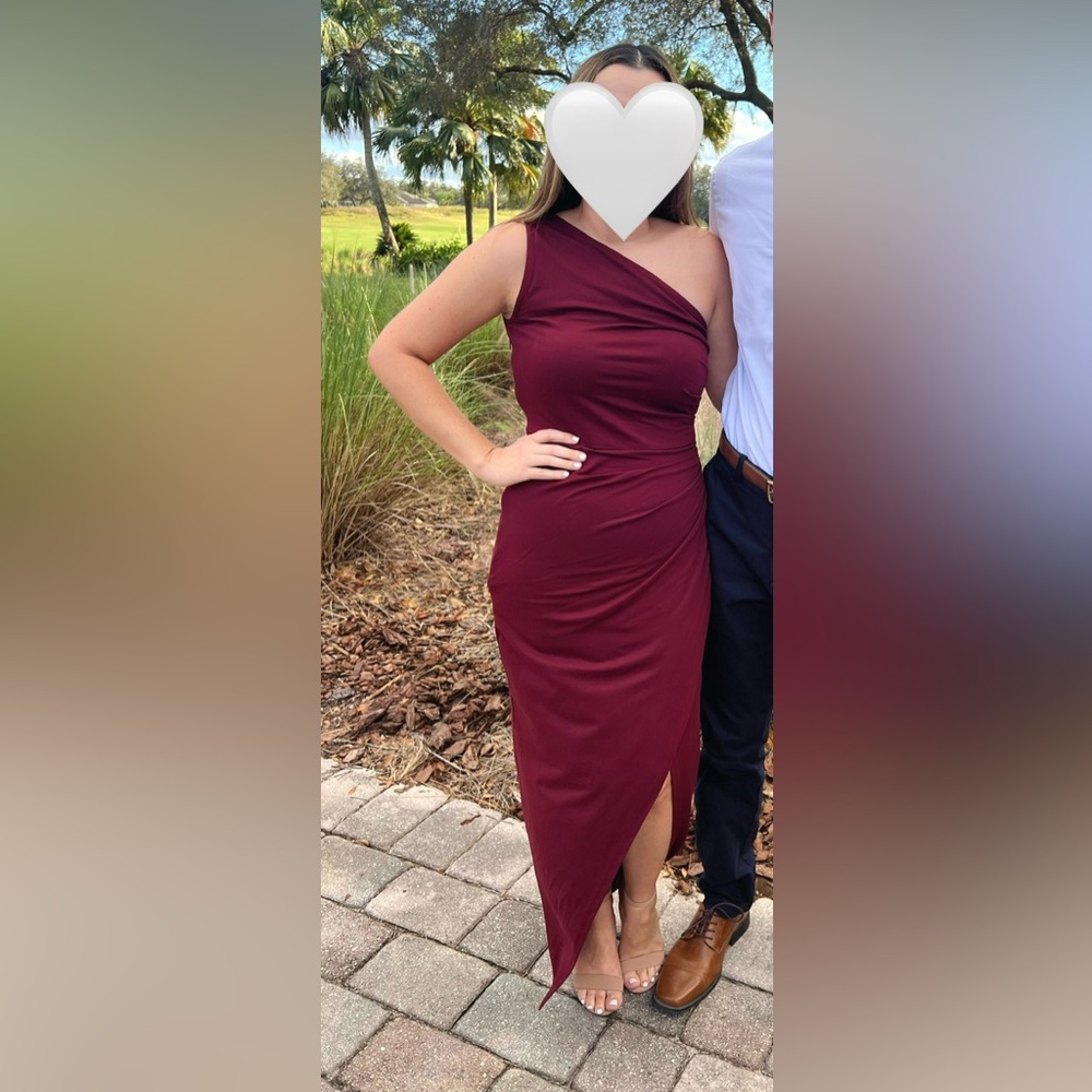 Elegant One Shoulder Burgundy Dress perfect for fall/winter weddings